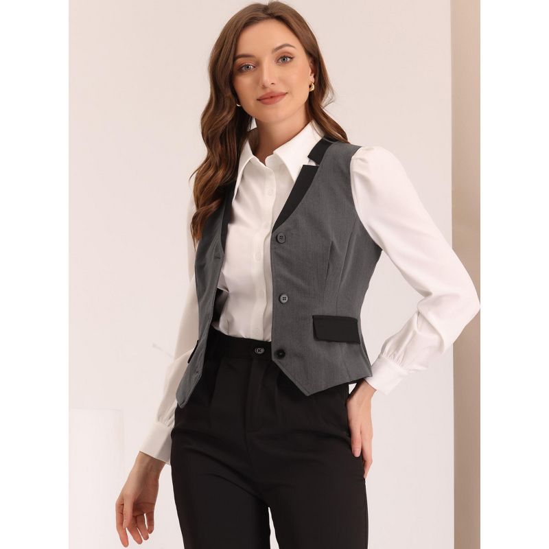Allegra K Women's Office V Neck Contrast Trim Classic Waistcoat Vest, 4 of 7