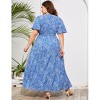 BLUEMING Summer Maxi Dress for Plus Size Women Tie Wasit Surplice Dress Flutter Sleeve A-Line Dress - 2 of 4