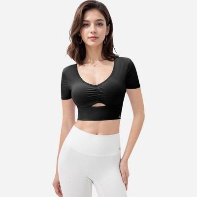Anna-Kaci Active Women's Ruched Cutout Crop Top with Short Sleeves - image 2
