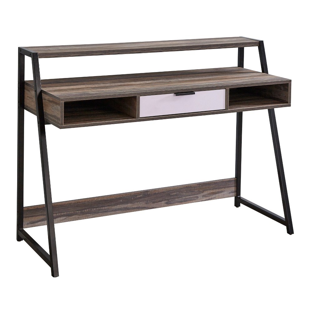 Photos - Office Desk Buylateral Sahana Desk Black/Driftwood : Modern Office Workstation with St