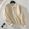 Women's Round Neck Long Sleeve Button Down Cardigan Sweater Casual Knit Tops - 3 of 4