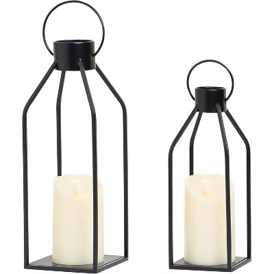 Modern Farmhouse Lanterrn Decor- Black Metal Candle for Summer Night- Lanterns w/Timer Flickering Candles for Home,Fireplace Mantle Décor