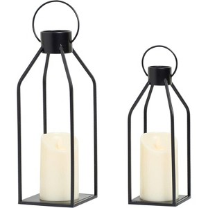 Modern Farmhouse Lanterrn Decor- Black Metal Candle for Summer Night- Lanterns w/Timer Flickering Candles for Home,Fireplace Mantle Décor - 1 of 4