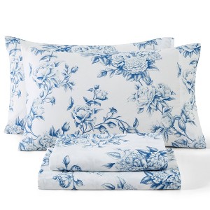 HLC.ME Floral Bed Sheets - Bed Sheet Set - Wrinkle Resistant & Ultra Soft - Fits Mattresses up to 15 Inches Deep - 1 of 4