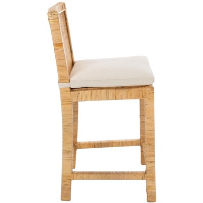 White and Natural Mango Wood Counter Stool with Cushion