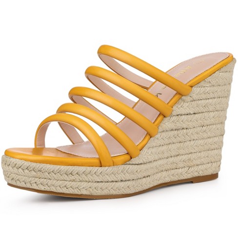 Allegra K Women's Platform Strappy Slip on Espadrille Wedges Sandals Yellow  10