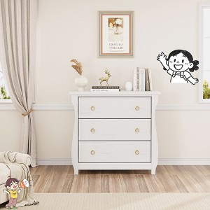 Jojoka 3 Drawer Tall Dresser with Rattan Accents and Curved Legs, Boho Freestanding Storage Cabinet for Bedroom, Living Room - 1 of 4