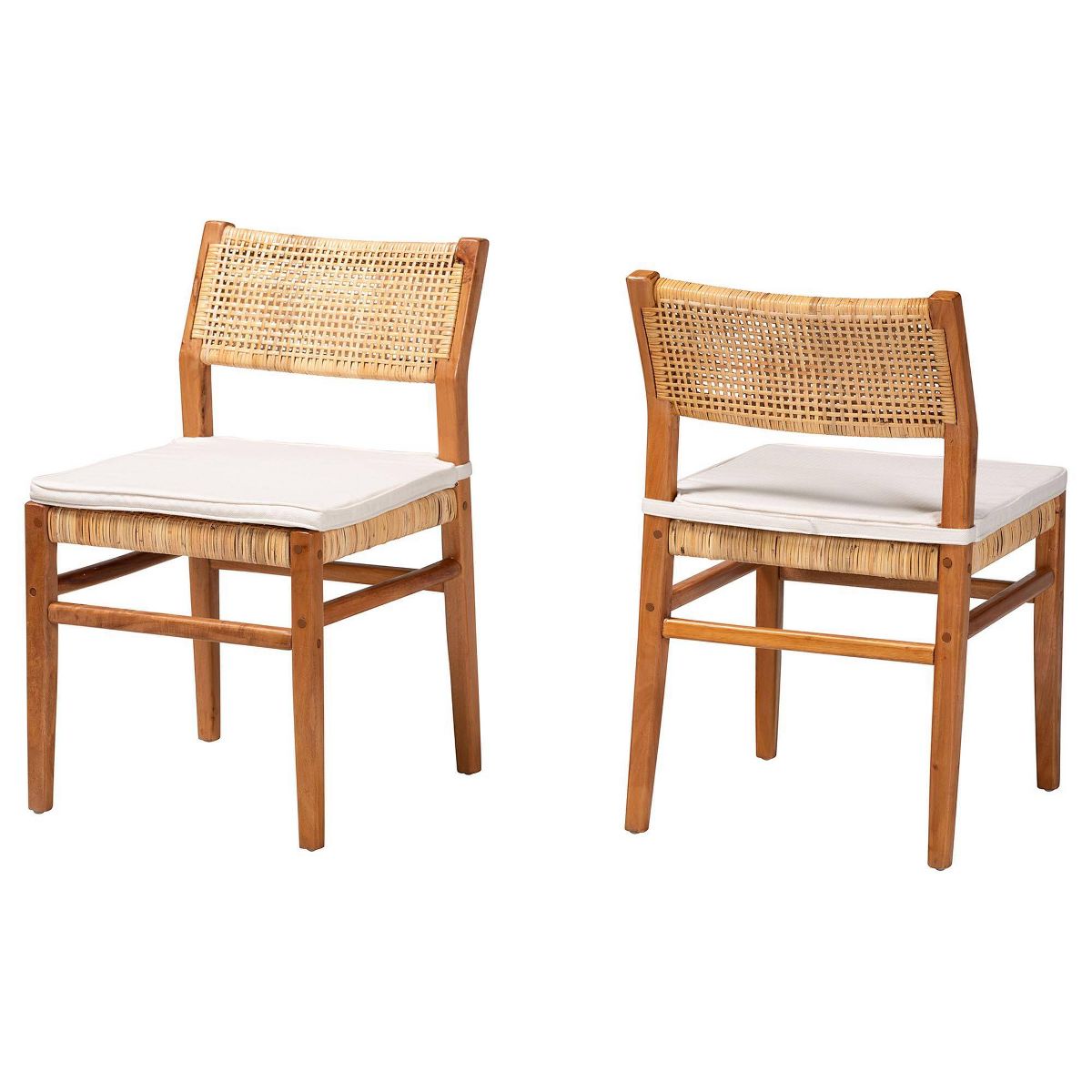 bali & pari Chatura Natural Rattan and Mahogany Wood 2  Piece Dining Side Chair Set Light Honey/Honey