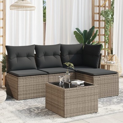 vidaXL Garden Sofa Set  PE rattan Medium Adjustable Feet