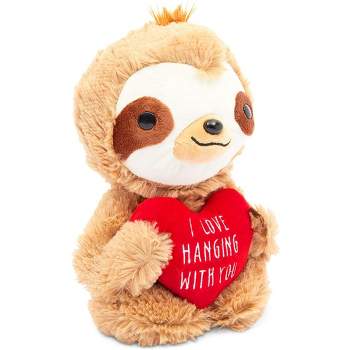 Blue Panda 10-inch Sloth Plush Toy with Red Heart, I Love Hanging with You Stuffed Animal for Valentines