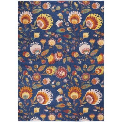 Bohemian Bliss Navy Multicolor Floral 4' x 6' Synthetic Area Rug