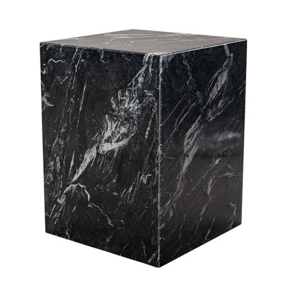 HomeRoots 20" Black Marble Square Block End Table