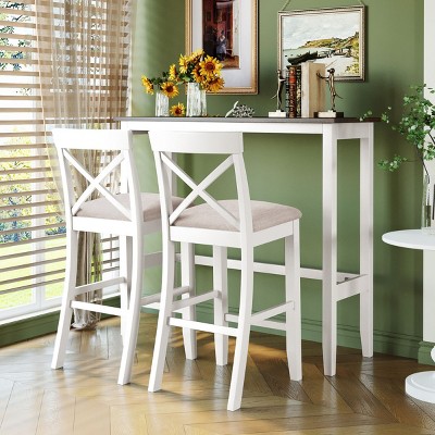 3-Piece Dining Set Rectangular, Farmhouse Dining Set With 2 Chairs For Small Places, 48" Rectangular Wood Bar Height Dining Set-Cuddlewood