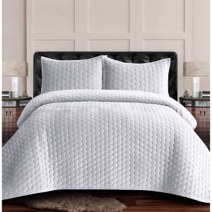 Tribeca Living Lugano Honeycomb Velvet Oversized Quilt Bedding Set - 1 of 3