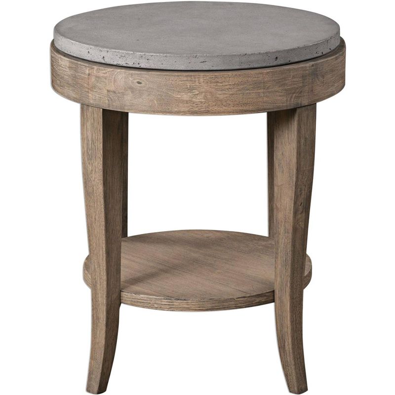 Uttermost Traditional Birch Wood Round Accent Table 24" Wide Brown Glazed Poured Concrete Tabletop for Living Room Bedroom House, 1 of 5