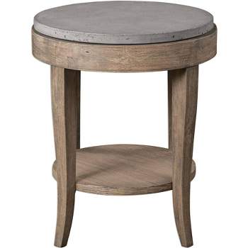 Uttermost Traditional Birch Wood Round Accent Table 24" Wide Brown Glazed Poured Concrete Tabletop for Living Room Bedroom House