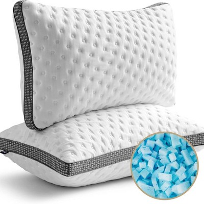DSVIMOY Support Pillow Cooling Gel Memory Foam Pillow Set with Smooth Washable Cover for Sleeping Comfort, White, 16.5"*11.8"*5.9"