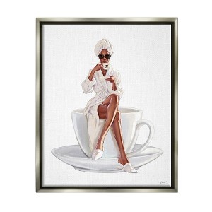 Stupell Industries Chic Coffee Teacup Woman Sipping Robe Sunglasses - 1 of 4