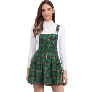 INSPIRE CHIC Women's Checks Adjustable Strap Pinafore Overall Suspender Skirt - 1 of 4