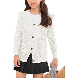 Arshiner Girls Cardigan Sweaters Ruffle School Uniform Sweater V Neck Button Front Outerwear 4-13 Years - 1 of 4