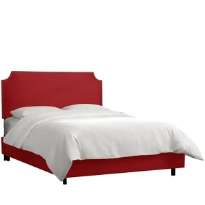 King Lombard Nail Button Notched Bed Red Microfiber - Skyline Furniture