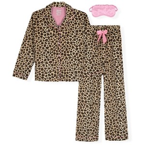 Sleep On It Girls 2-Piece Long-Sleeve Button-Up Pajama Set with Plush Headband Gift - 1 of 4