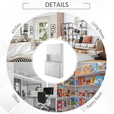 White Freestanding Buffet with Hutch and Adjustable Shelves