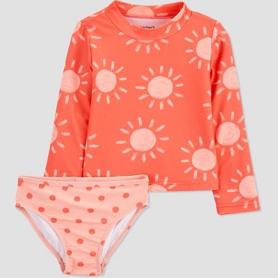 Image of Carter's Just One You® Toddler Girls' 2pc Sun Rash Guard Set - Orange 3T