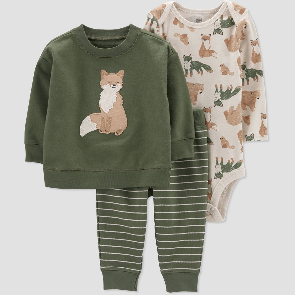 size 3 months Carter's Just One You Baby Boys' Fox Top & Bottom Set - Olive Green