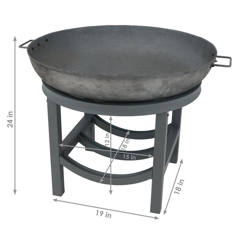 Sunnydaze Outdoor Camping or Backyard Cast Iron Round Fire Pit with Built-In Log Rack - 30" - Dark Gray, 3 of 9