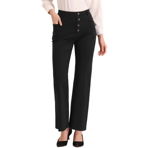 Women Solid Color Casual Pants Wild Card Button Decoration Formal Pants  Waist Straight Pants Work Winter Women (Black, S) at  Women's  Clothing store