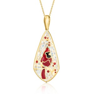 Ross-Simons Mother-Of-Pearl and Multicolored Enamel Cardinal Mosaic Pendant Necklace in 18kt Gold Over Sterling Size 18 - 1 of 3