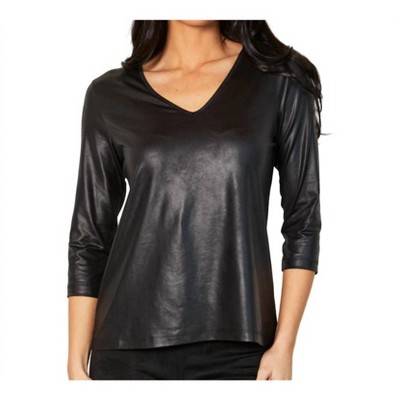 Women's Vegan Leather V-Neck Top - Angel Apparel