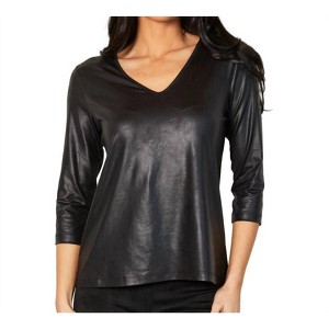 Women's Vegan Leather V-Neck Top - Angel Apparel - 1 of 2