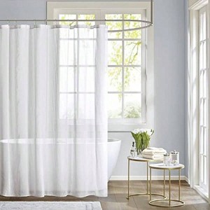 Shower Curtain, Textured Striped, Modern Mid - Century, 72x72, Ivory, Machine Washable - 1 of 1