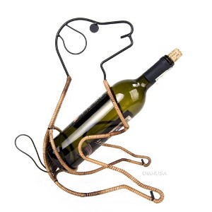 Wine Holder – Metal & Rattan – Eager Puppy Design for Home Bar By Old Modern Handicrafts - 1 of 4
