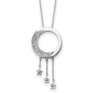 Black Bow Jewelry Rhodium Plated Sterling Silver & CZ Moon and Stars Necklace, 18 Inch - 1 of 4