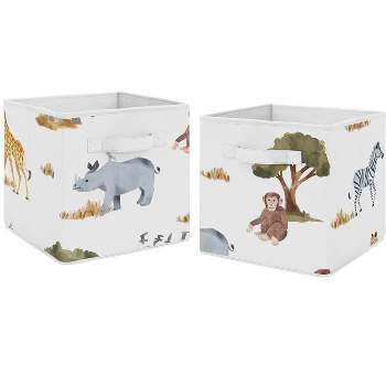 Sweet Jojo Designs Boy or Girl Gender Neutral Unisex Set of 2 Kids' Decorative Fabric Storage Bins Jungle Animals Multicolor