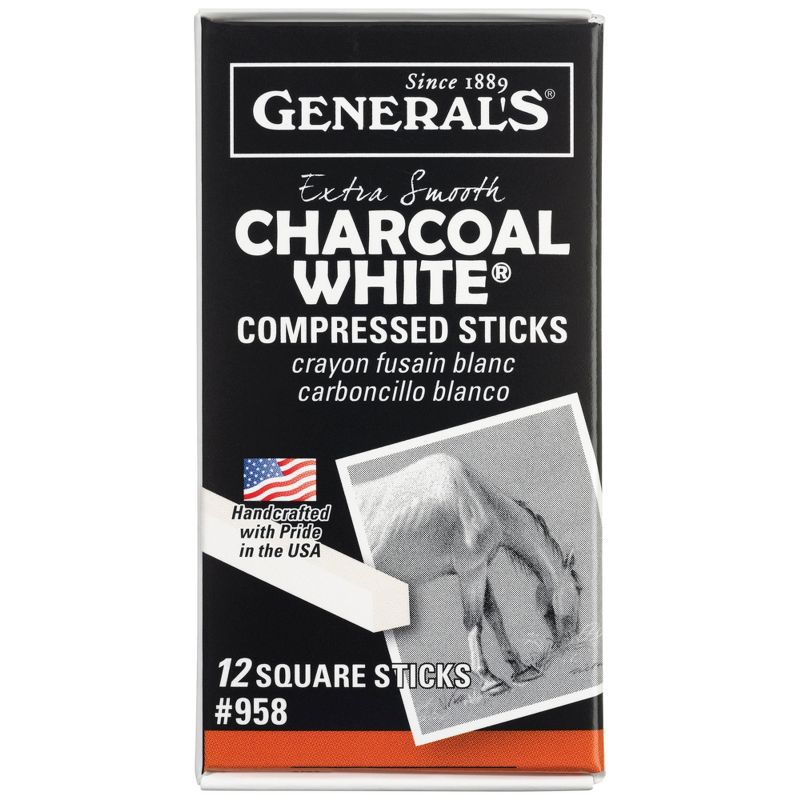 General's Non-Toxic Top Quality Charcoal Stick, 3 in, White, Pack of 12, 1 of 3