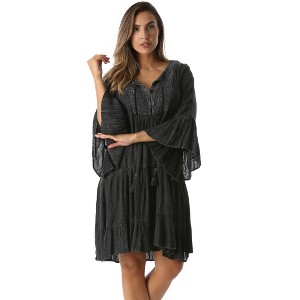 Riviera Sun Womens 3/4 Sleeve Summer Dress - Beach Cover Up Tunic Dress with Embroidery - 1 of 3