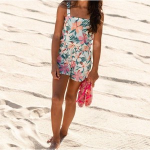 Girl Hibiscus Printed Crinkle Jumpsuit - Deux par Deux - 1 of 4
