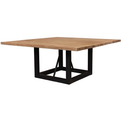 HomeRoots 60" Natural and Black Solid Wood And Iron Frame Base Square Dining Table