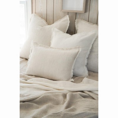 White Fringe Linen Lumbar Throw Pillow with Down Insert
