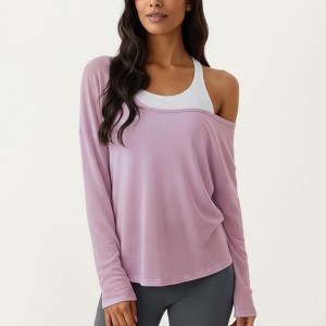 Anna-Kaci Active 2-Piece Women's Long Sleeve Sheer Pullover Top Set with Off Shoulder Neckline and Relaxed Fit - 1 of 4