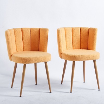 Modern Dining Chair Set of 2, with Iron Tube Wood Color Legs, Shorthair Cushions and Comfortable Backrest, for Dining Room, Living Room, Cafe