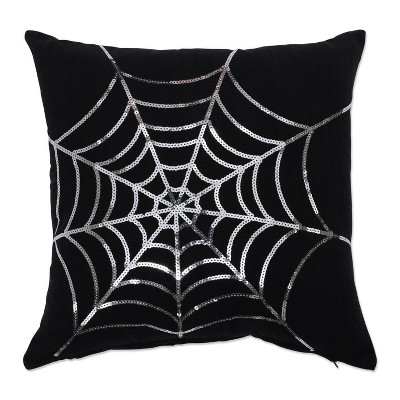 18"x18" Spider Web Square Throw Pillow Black/Silver - Pillow Perfect: Indoor, Zipper, Sequined, Appliqued