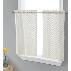 HLC.ME Herringbone Lace Sheer Kitchen Cafe Curtain Tiers for Small Windows & Bathroom - 1 of 4
