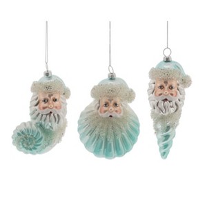 Transpac Glass Sea Shell Santa Ornament Set of 3 Christmas Home Decorations - 1 of 1