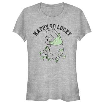 Juniors Womens Winnie the Pooh St. Patrick's Day Happy Go Lucky T-Shirt