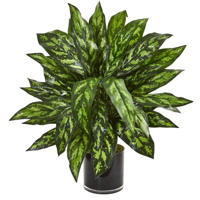 Nearly Natural 27-in Silver King Artificial Plant in Black Glass Vase